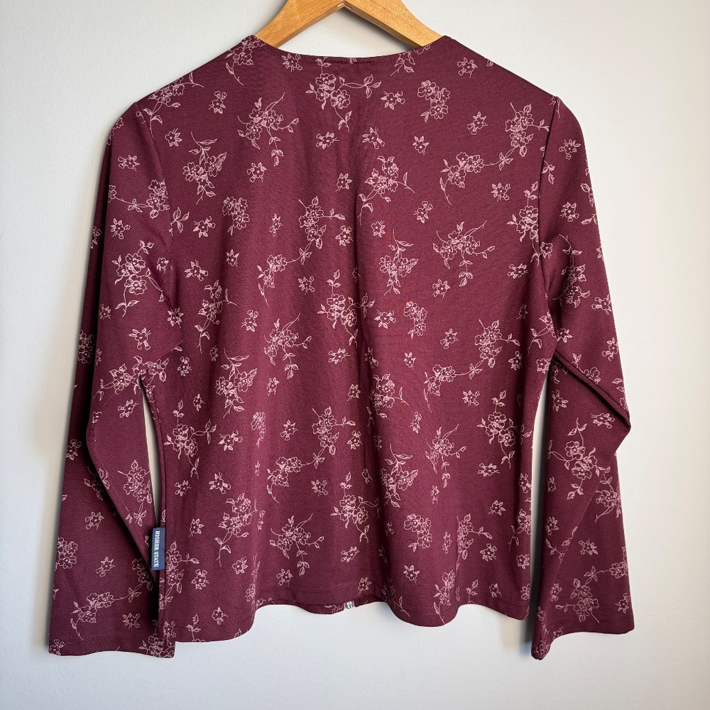 Higher State Women's Vintage Long‎ Sleeve Floral Zip Up Shacket Burgundy/Wine M - Picture 7 of 14